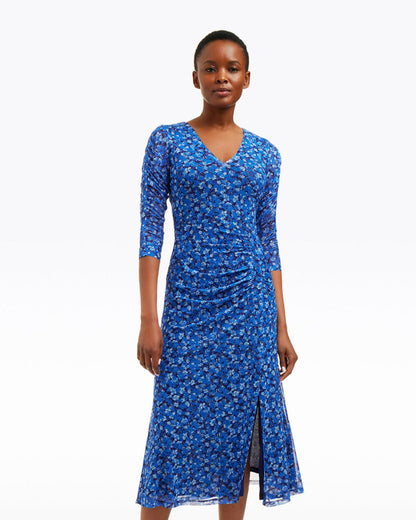 Draper James Blue Scattered Ditsy Selena V-Neck Midi Dress in Blue Scattered Ditsy