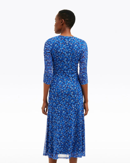 Draper James Blue Scattered Ditsy Selena V-Neck Midi Dress in Blue Scattered Ditsy