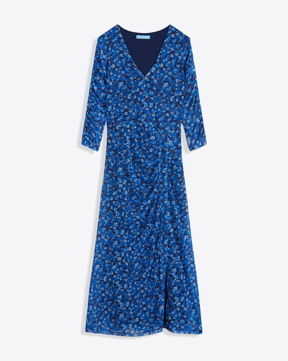 Draper James Blue Scattered Ditsy Selena V-Neck Midi Dress in Blue Scattered Ditsy