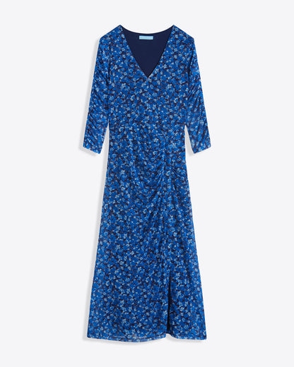 Draper James Blue Scattered Ditsy Selena V-Neck Midi Dress in Blue Scattered Ditsy