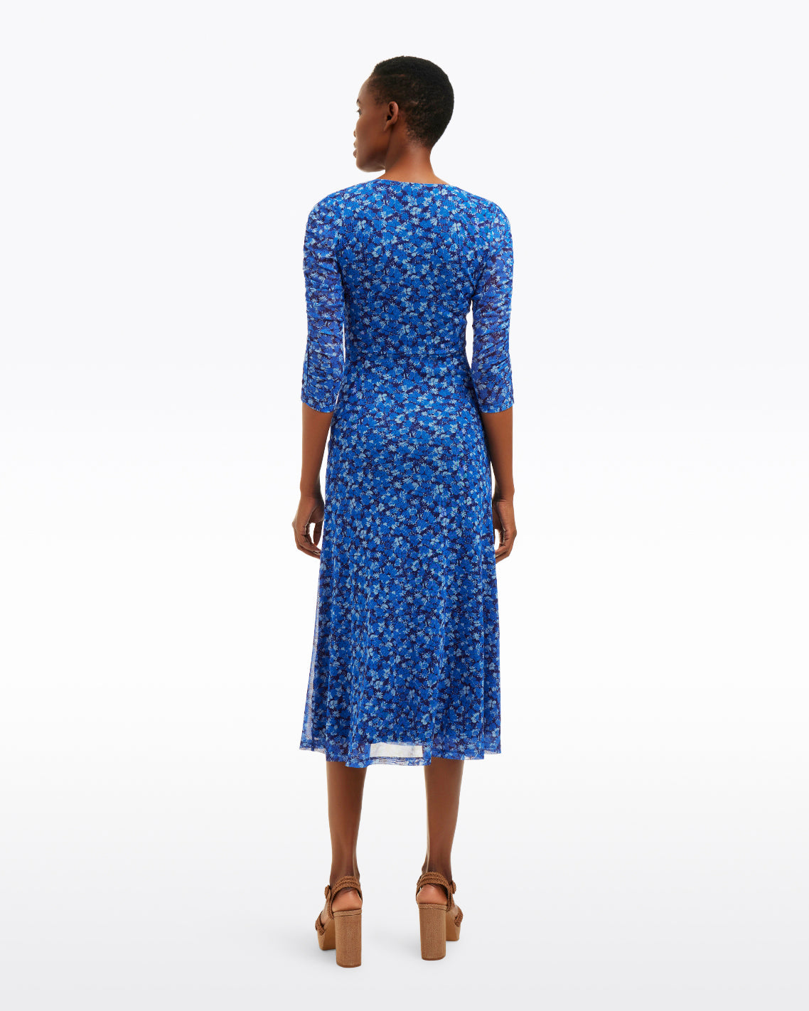 Draper James Blue Scattered Ditsy Selena V-Neck Midi Dress in Blue Scattered Ditsy