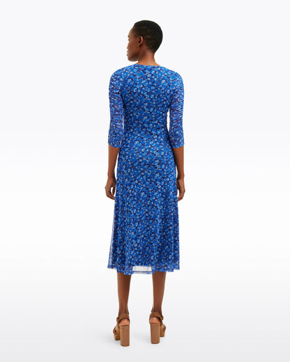 Draper James Blue Scattered Ditsy Selena V-Neck Midi Dress in Blue Scattered Ditsy