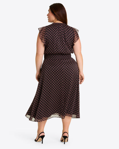 Draper James Black Daisy Trellis Tenille Dress in Crinkle Chiffon