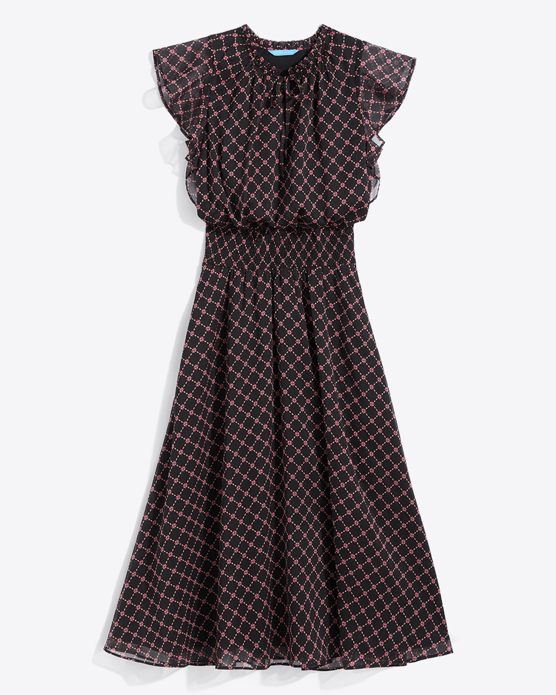 Draper James Black Daisy Trellis Tenille Dress in Crinkle Chiffon