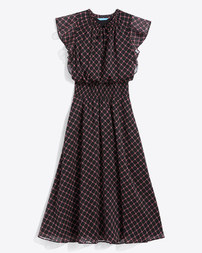 Draper James Black Daisy Trellis Tenille Dress in Crinkle Chiffon