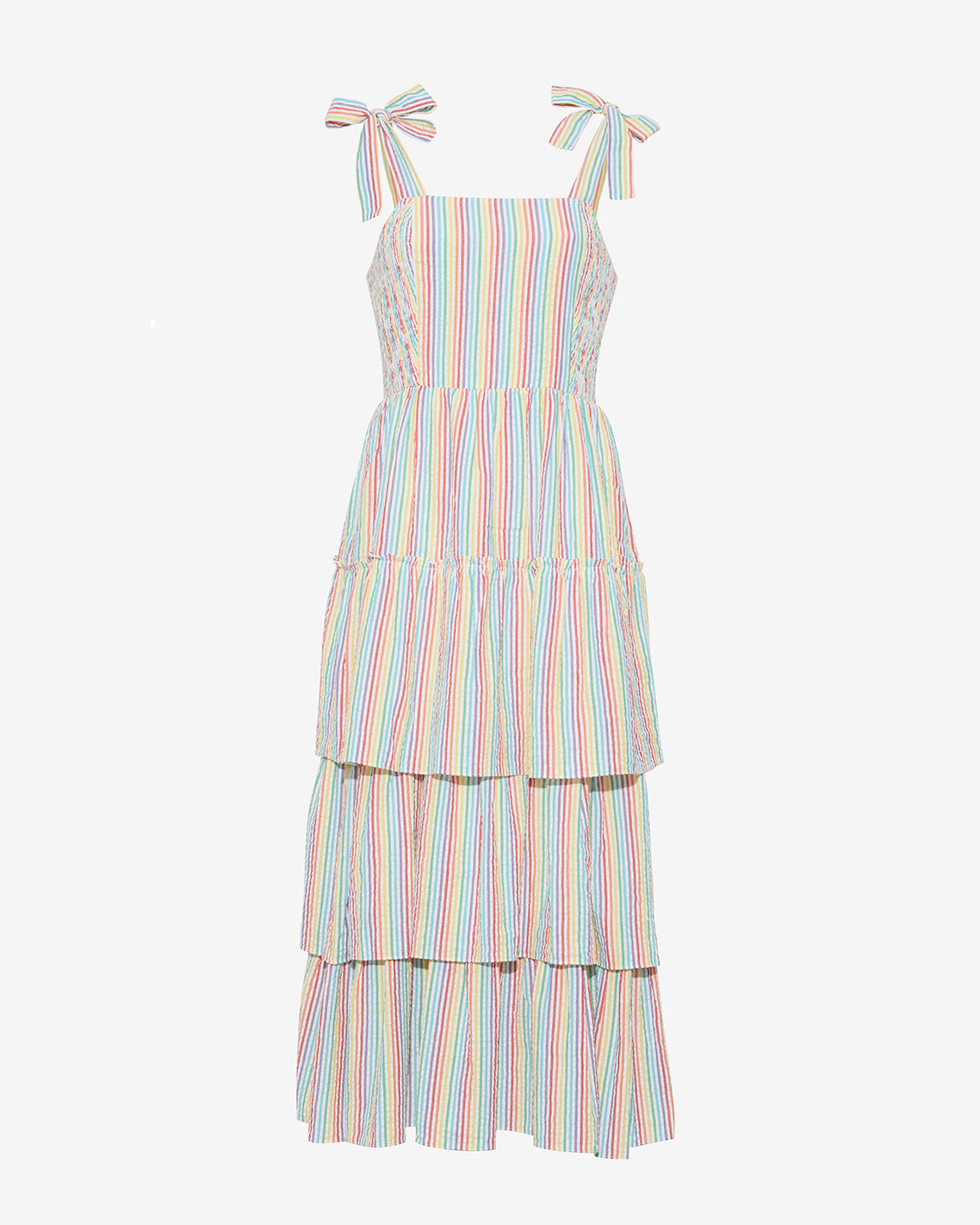 Draper James Rainbow Stripe Taylor Tiered Midi Dress in Rainbow Stripes
