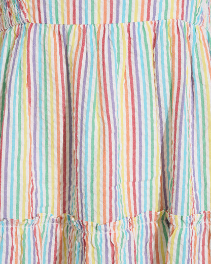 Draper James Rainbow Stripe Taylor Tiered Midi Dress in Rainbow Stripes