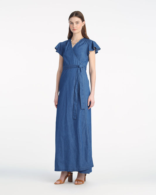 Draper James Medium Wash Reagan Denim Maxi Dress in Medium Wash