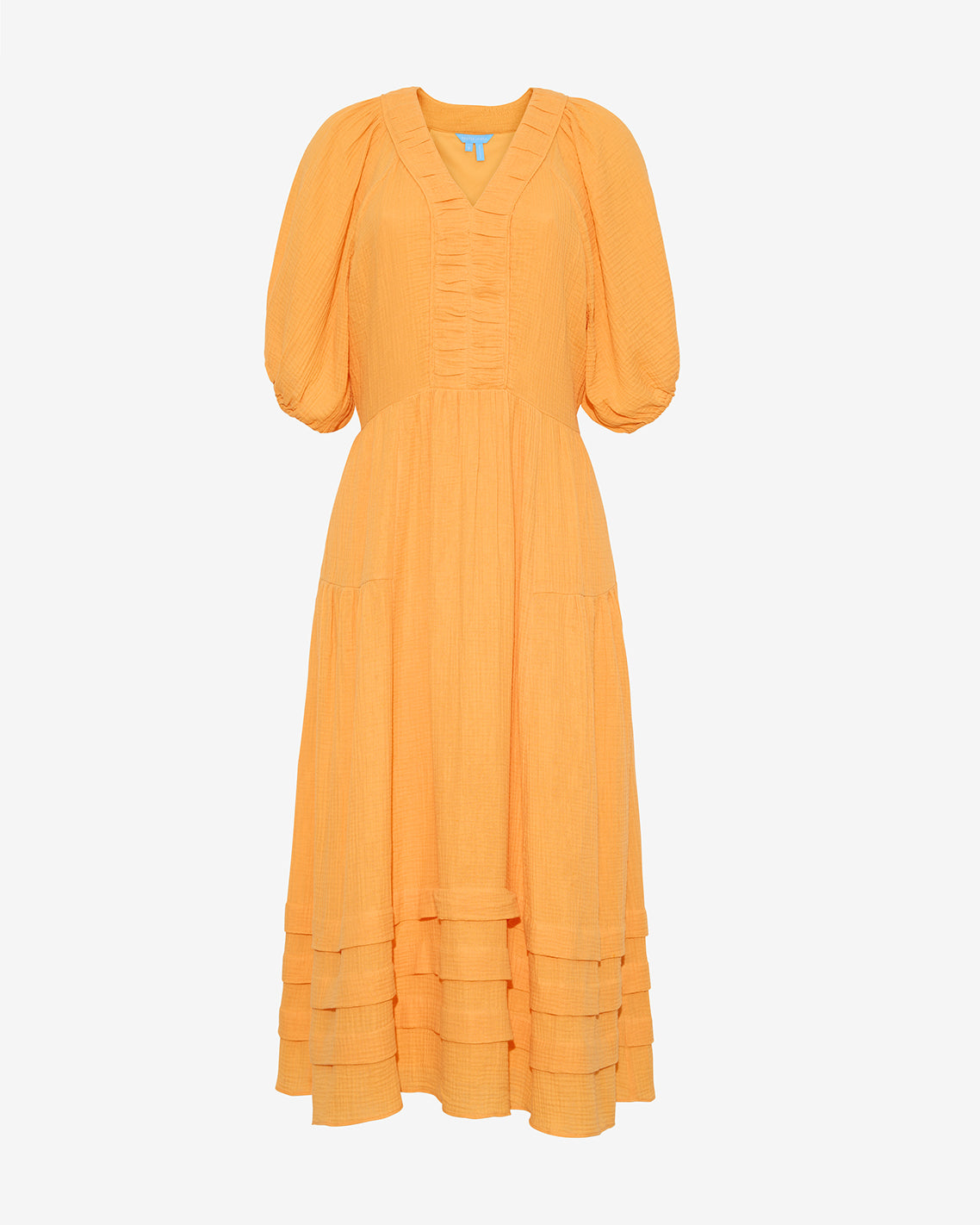Draper James Orange Chloe V-Neck Midi Dress in Crinkle Cotton
