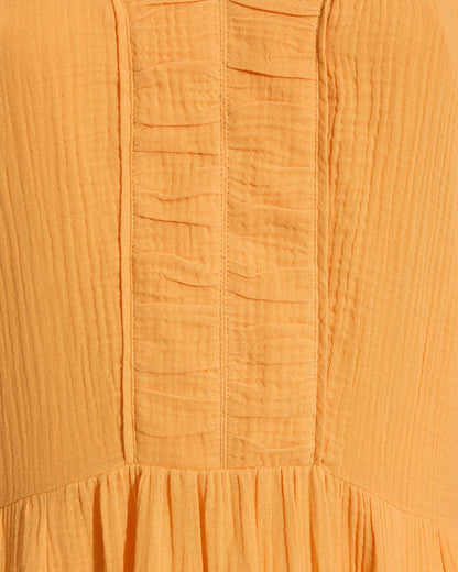 Draper James Orange Chloe V-Neck Midi Dress in Crinkle Cotton
