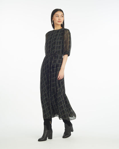 Draper James Dainty Check Sophie Tie Waist Midi Dress in Dainty Check