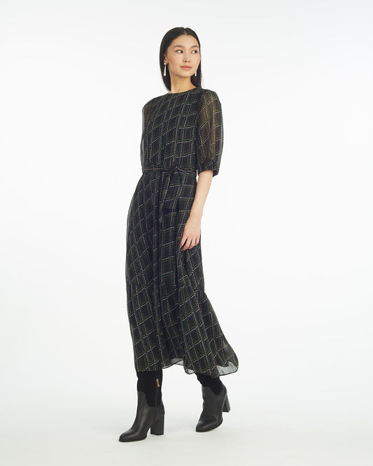 Draper James Dainty Check Sophie Tie Waist Midi Dress in Dainty Check