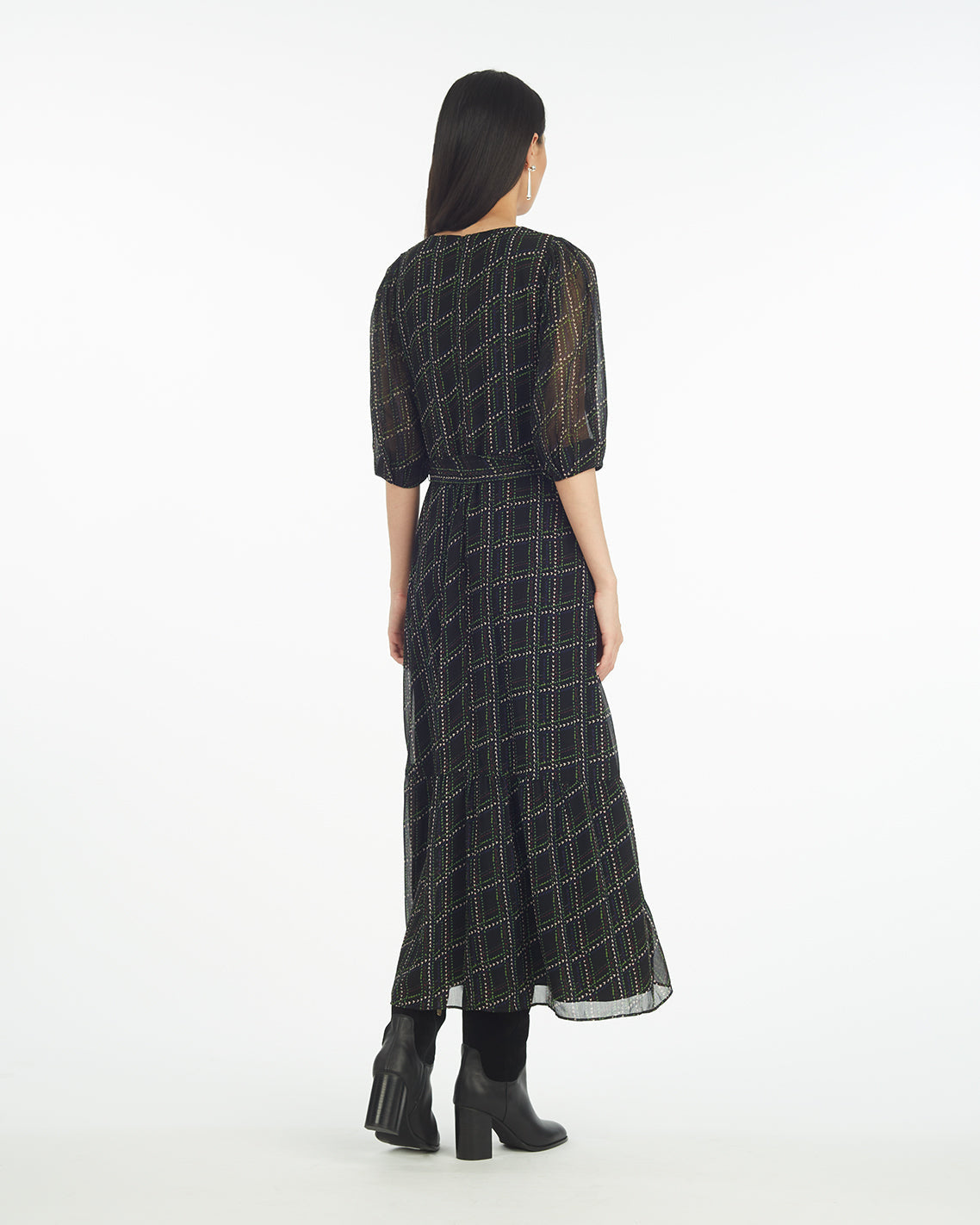 Draper James Dainty Check Sophie Tie Waist Midi Dress in Dainty Check