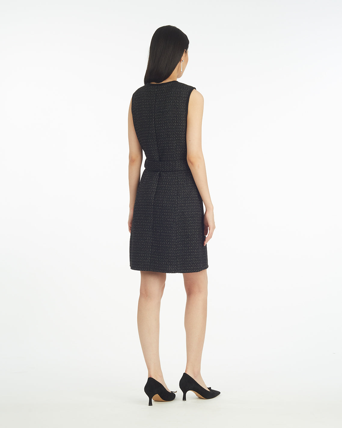 Draper James Black Sadie Belted Shift Dress in Tweed