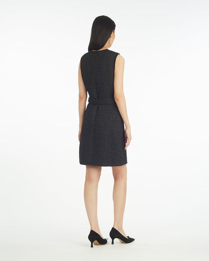 Draper James Black Sadie Belted Shift Dress in Tweed