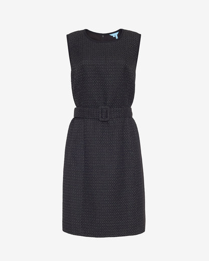 Draper James Black Sadie Belted Shift Dress in Tweed