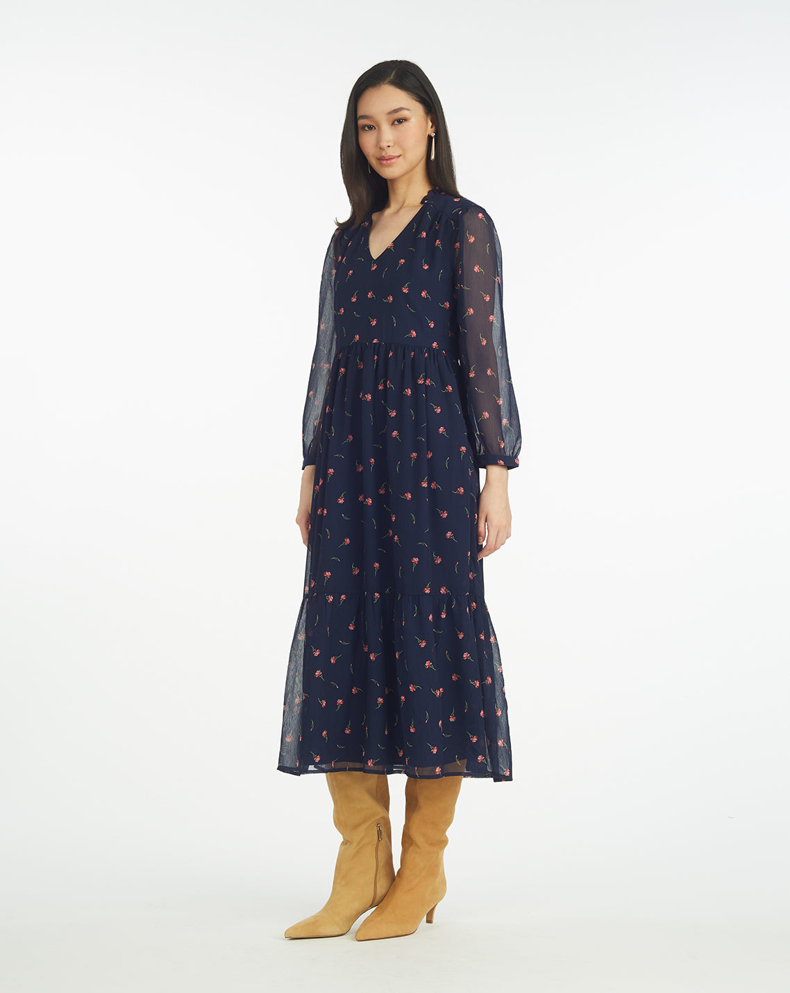 Draper James Ditsy Autumn Flowers Katie Midi Dress in Ditsy Autumn Flowers