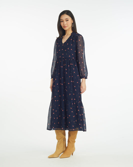 Draper James Ditsy Autumn Flowers Katie Midi Dress in Ditsy Autumn Flowers
