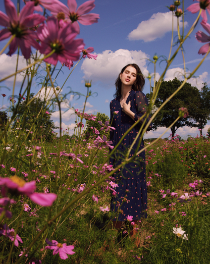 Draper James Ditsy Autumn Flowers Katie Midi Dress in Ditsy Autumn Flowers