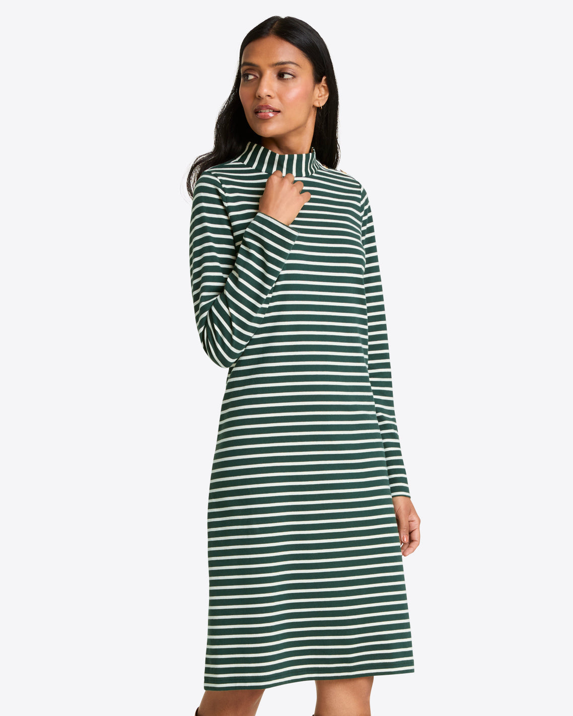 Draper James Green Mariner Stripe Elsie Turtleneck Dress in Green Stripe