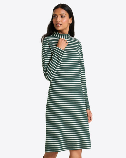Draper James Green Mariner Stripe Elsie Turtleneck Dress in Green Stripe