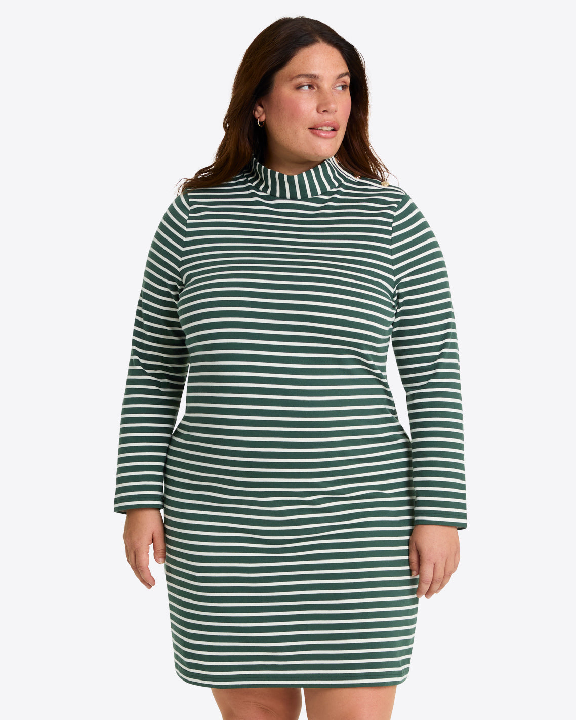 Draper James Green Mariner Stripe Elsie Turtleneck Dress in Green Stripe