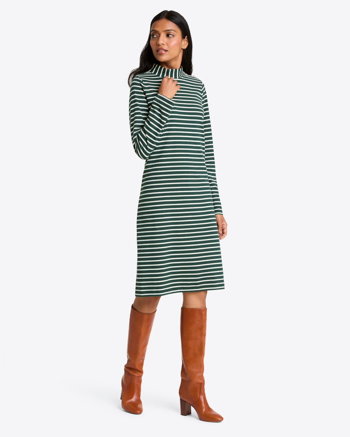 Draper James Green Mariner Stripe Elsie Turtleneck Dress in Green Stripe