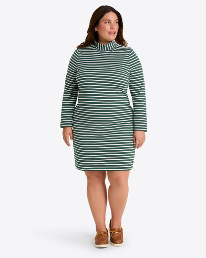 Draper James Green Mariner Stripe Elsie Turtleneck Dress in Green Stripe