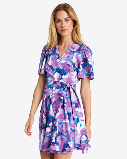 Draper James Purple Watercolor Floral Wendy Wrap Dress