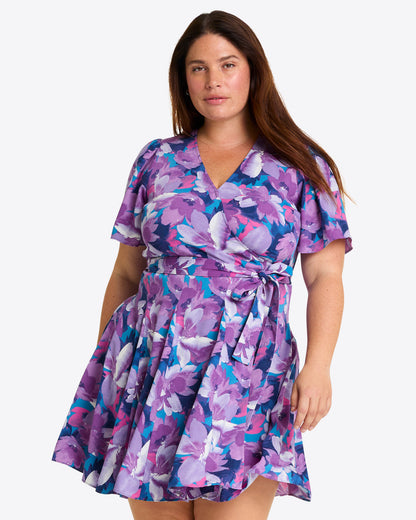 Draper James Purple Watercolor Floral Wendy Wrap Dress