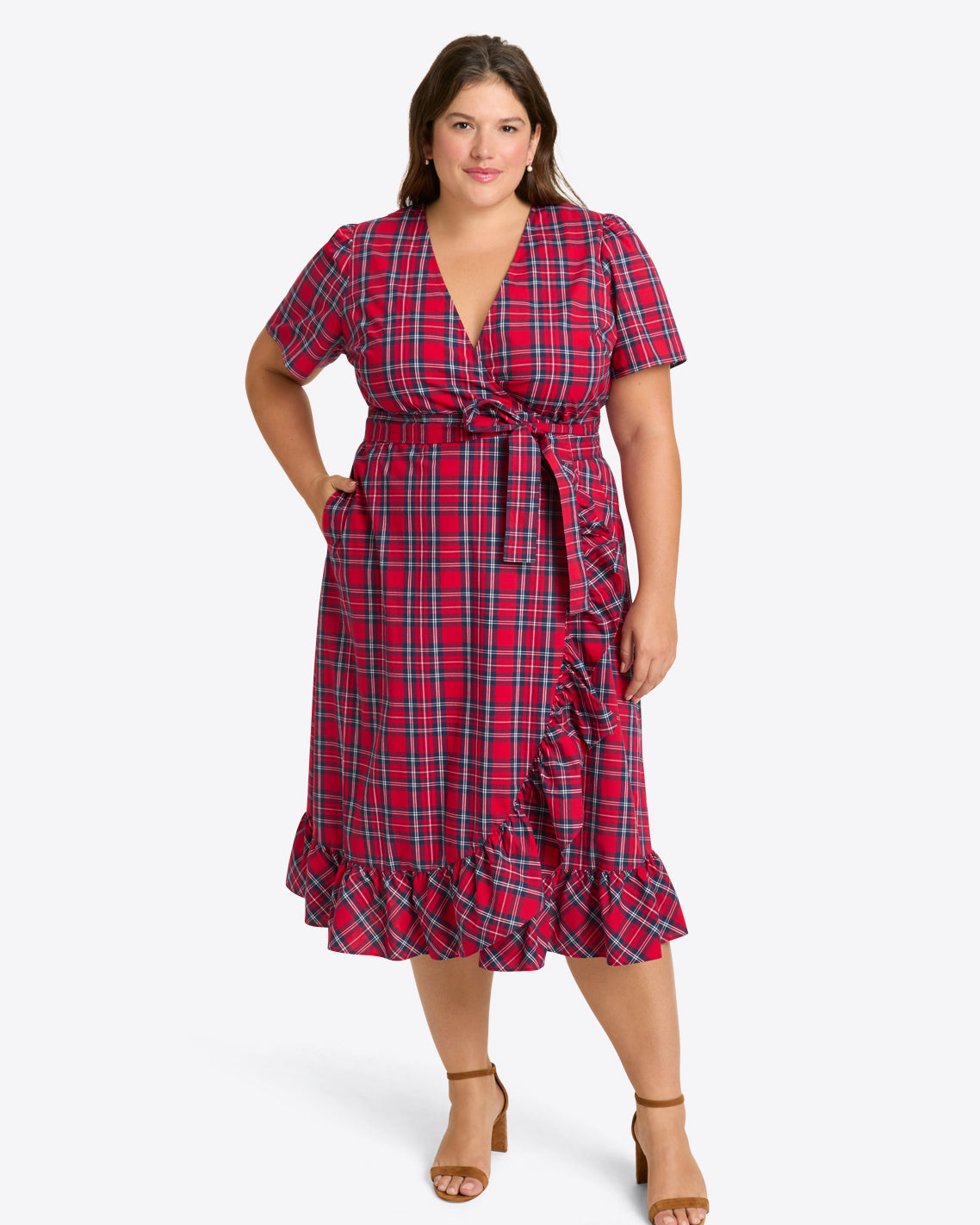 Draper James Angie Plaid Reba Midi Wrap Dress in Angie Plaid