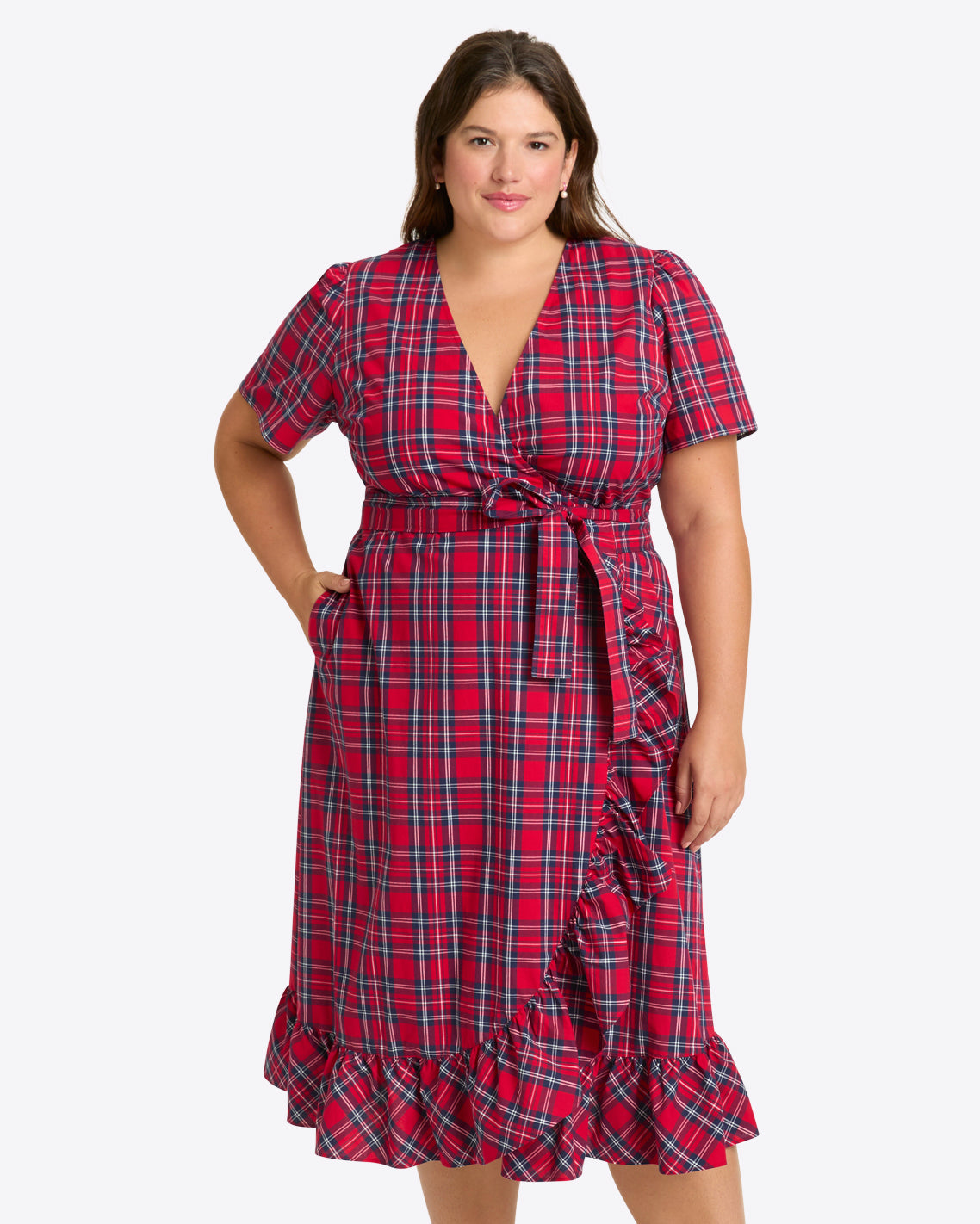 Draper James Angie Plaid Reba Midi Wrap Dress in Angie Plaid