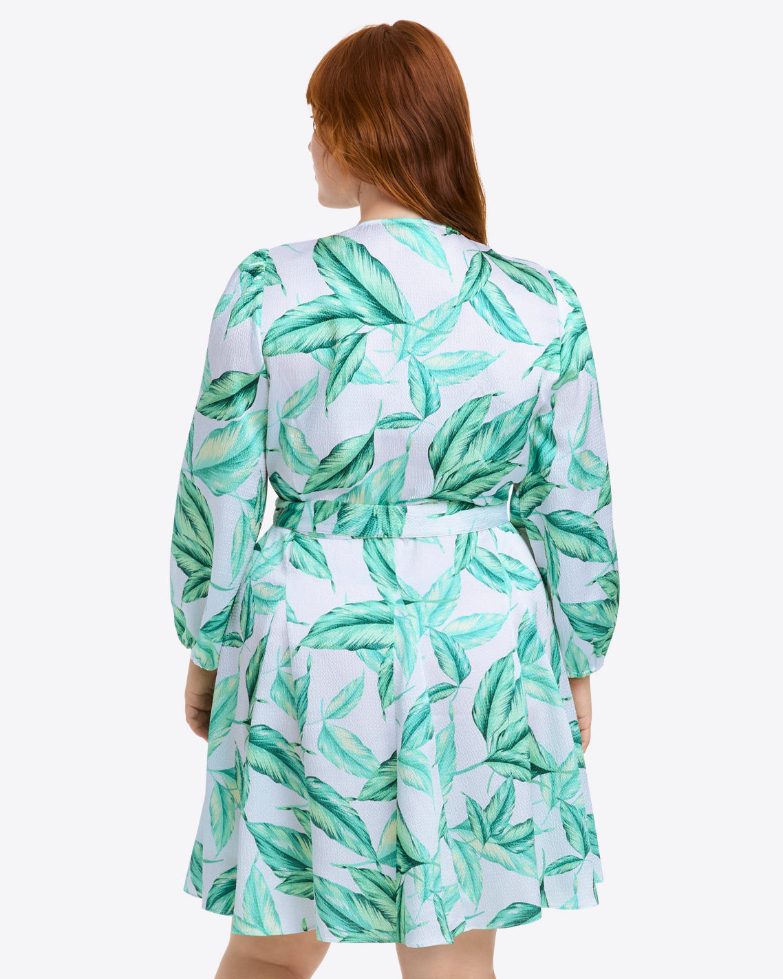 Draper James Tropical Leaf Jordan Long-Sleeve Wrap Dress in Hammered Satin
