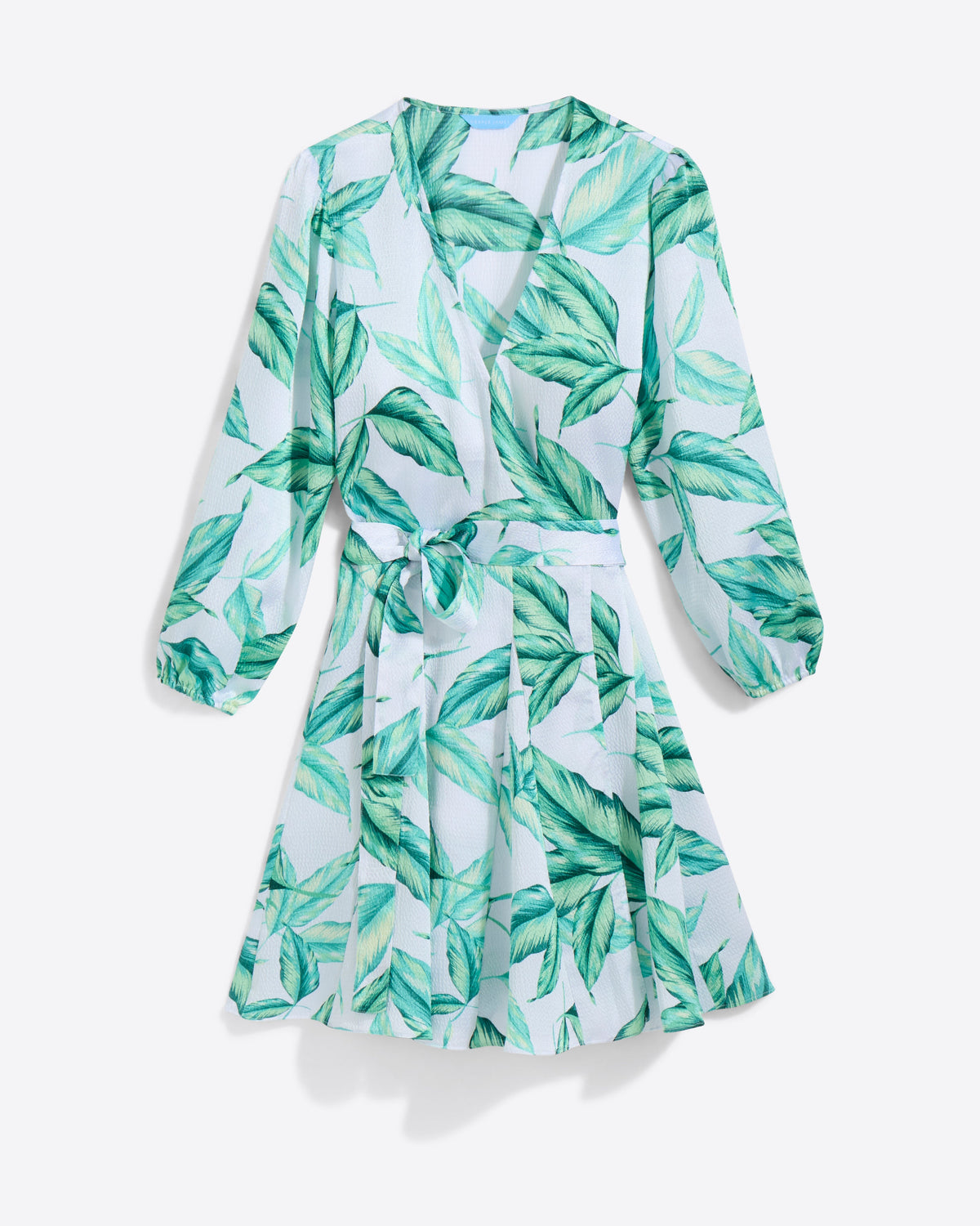 Draper James Tropical Leaf Jordan Long-Sleeve Wrap Dress in Hammered Satin