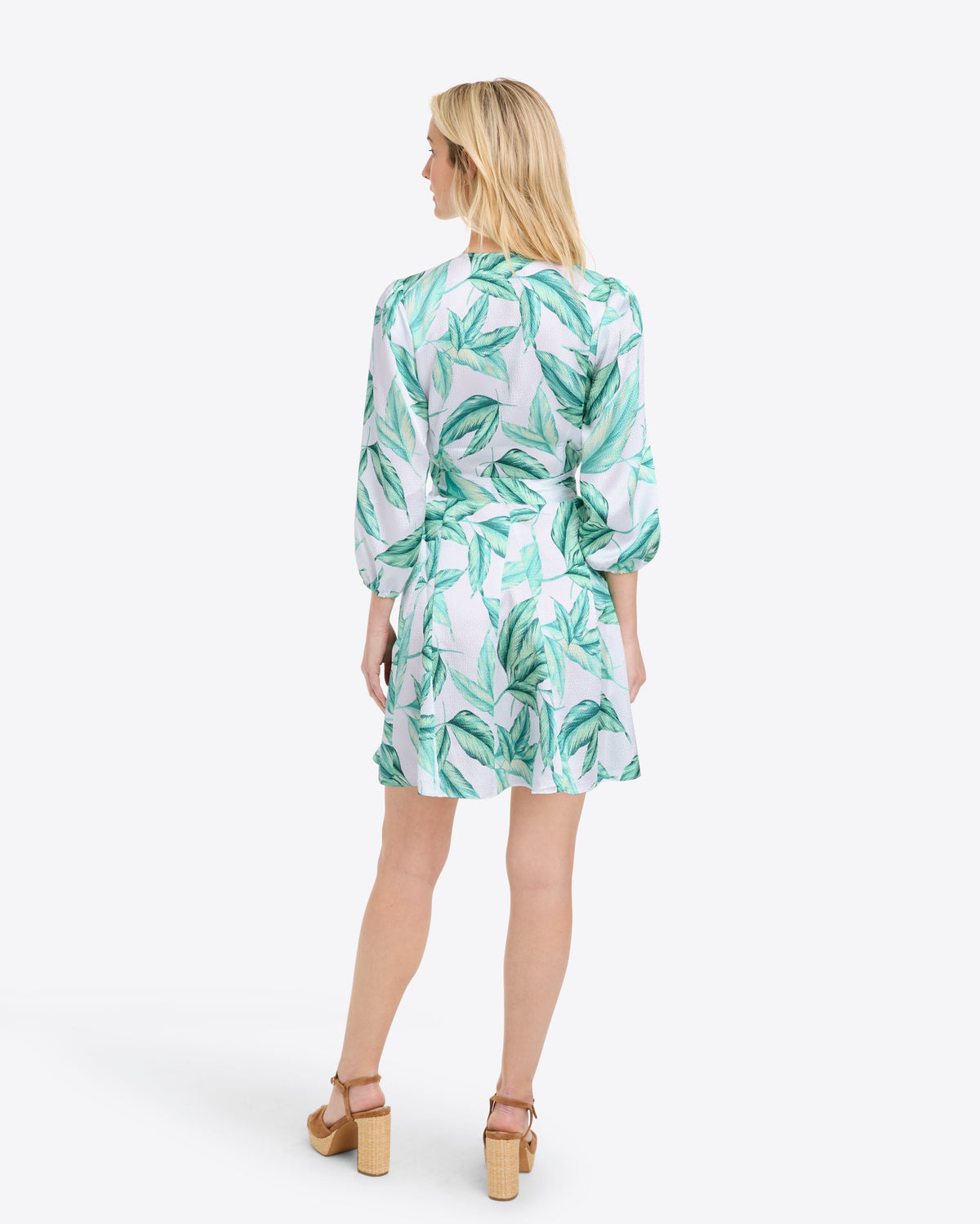 Draper James Tropical Leaf Jordan Long-Sleeve Wrap Dress in Hammered Satin