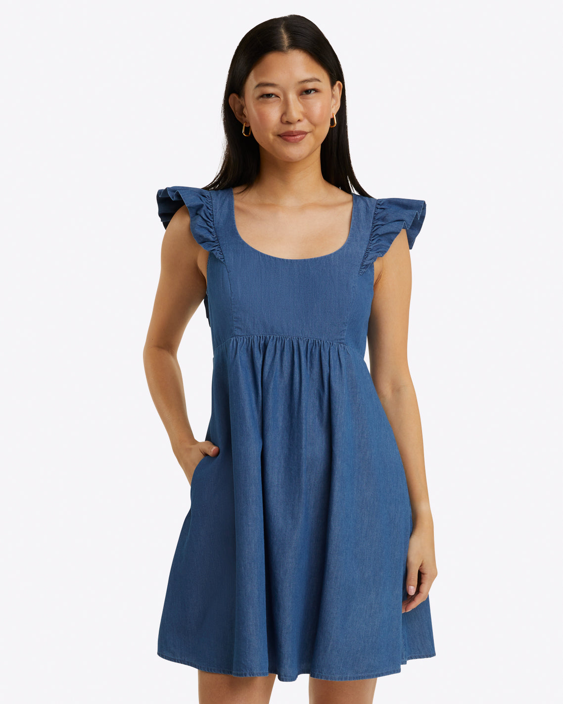 Draper James Medium Wash Chambray Ciara Babydoll Dress in Chambray