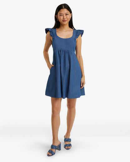 Draper James Medium Wash Chambray Ciara Babydoll Dress in Chambray