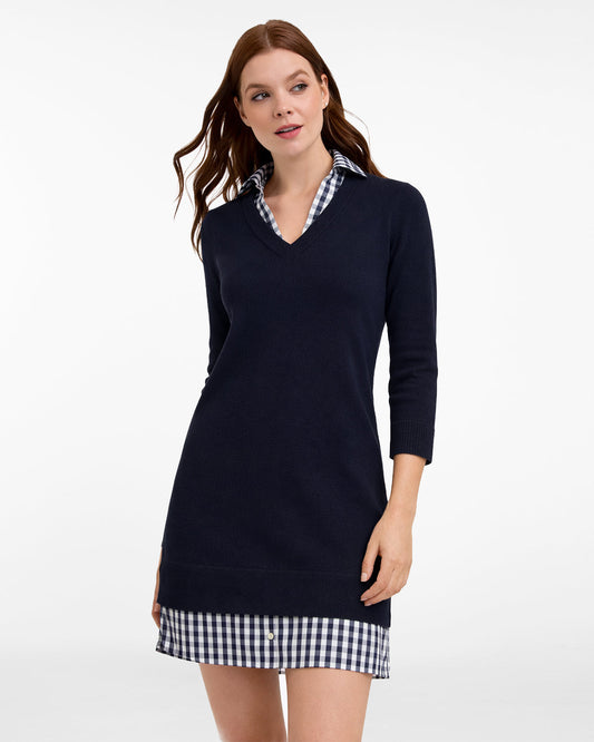 Draper James Nassau Navy Wool and Cotton Combo Sweaterdress in Navy