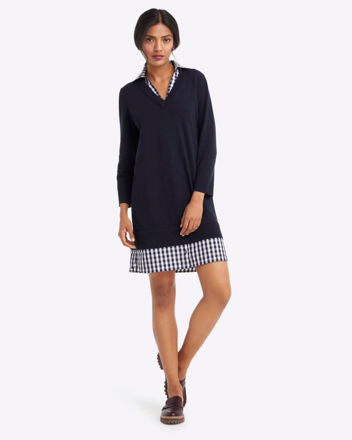 Draper James Nassau Navy Wool and Cotton Combo Sweaterdress in Navy