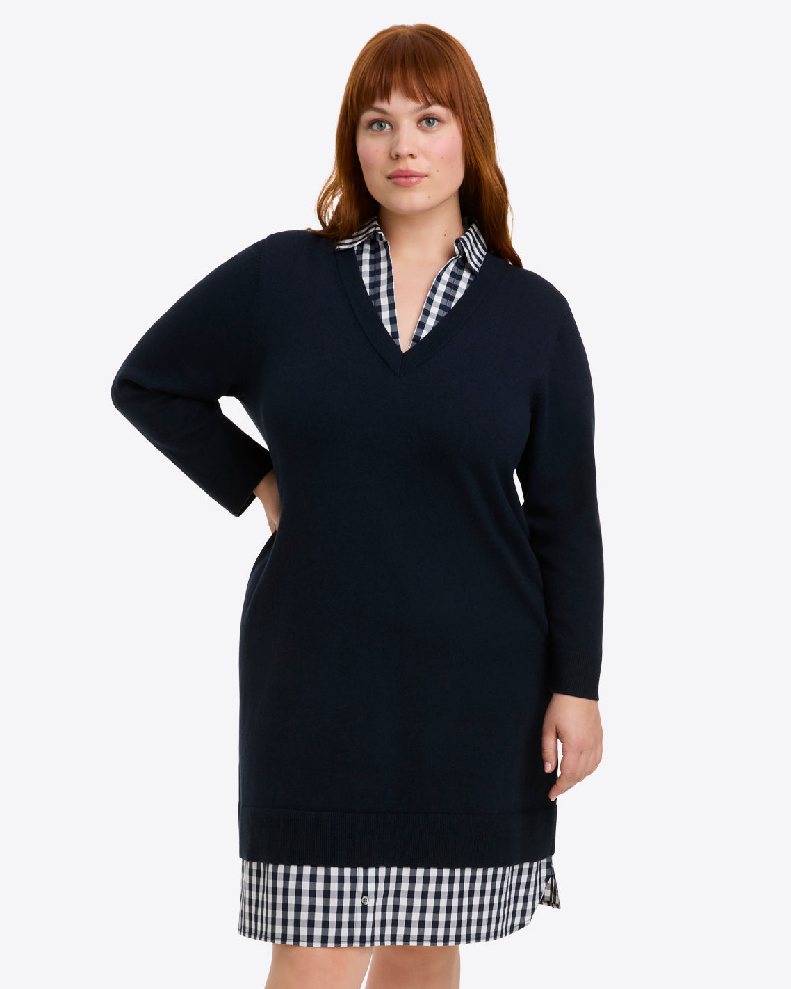 Draper James Nassau Navy Wool and Cotton Combo Sweaterdress in Navy
