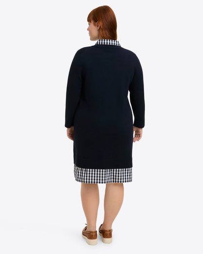 Draper James Nassau Navy Wool and Cotton Combo Sweaterdress in Navy