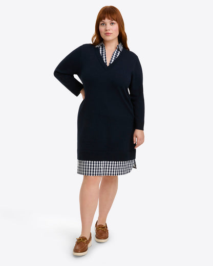 Draper James Nassau Navy Wool and Cotton Combo Sweaterdress in Navy