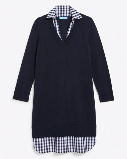 Draper James Nassau Navy Wool and Cotton Combo Sweaterdress in Navy