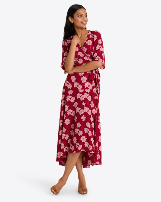 Draper James Red Magnolia Shadows Fiona Wrap Midi Dress in Lurex Crepe
