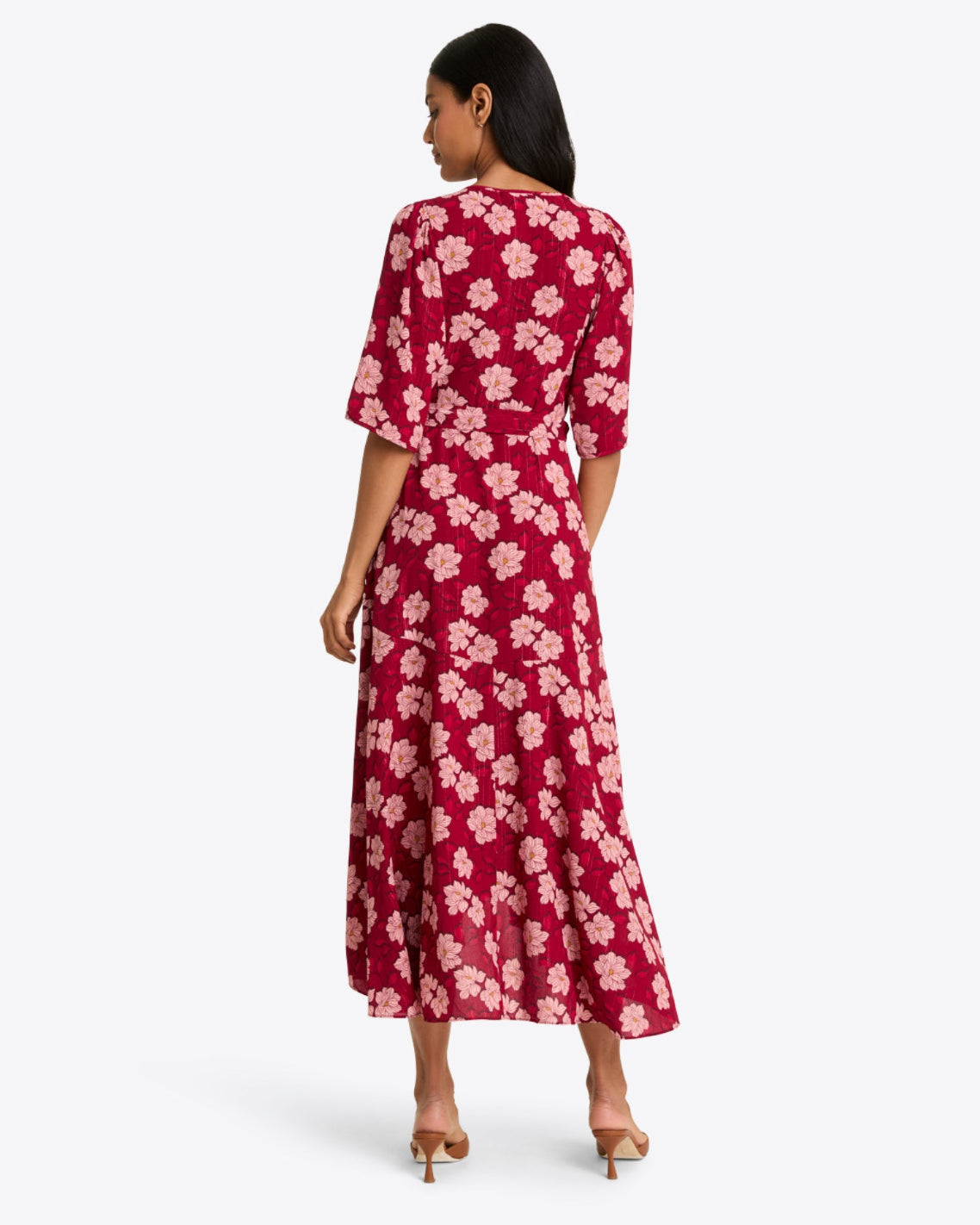 Draper James Red Magnolia Shadows Fiona Wrap Midi Dress in Lurex Crepe
