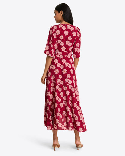 Draper James Red Magnolia Shadows Fiona Wrap Midi Dress in Lurex Crepe