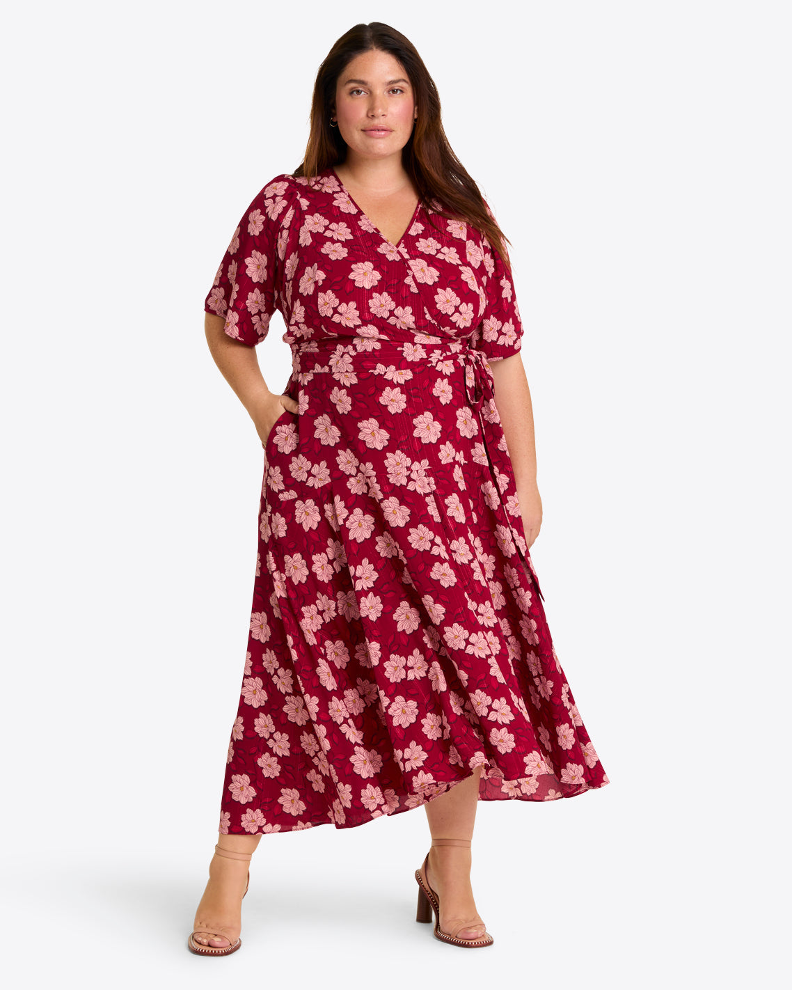 Draper James Red Magnolia Shadows Fiona Wrap Midi Dress in Lurex Crepe