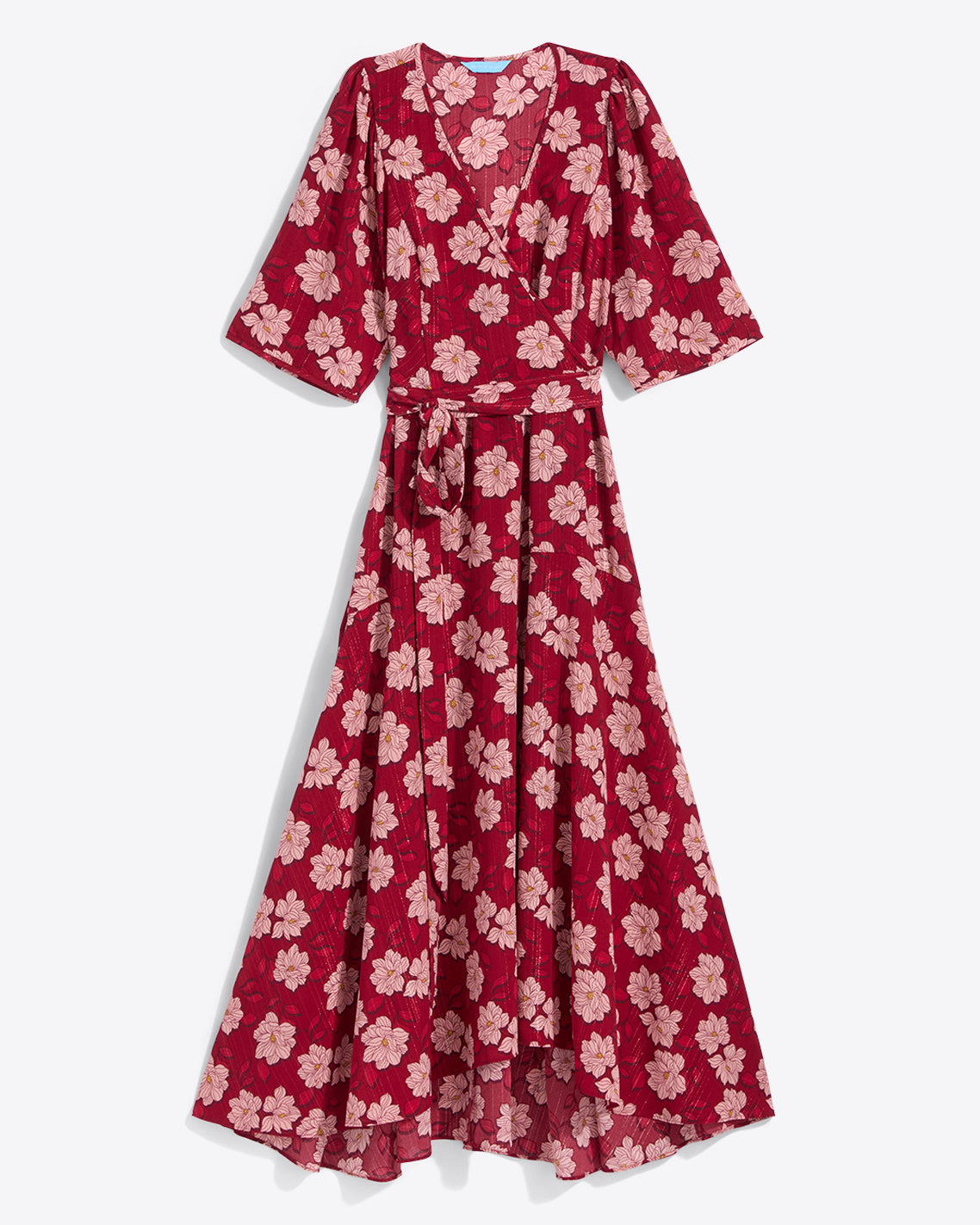 Draper James Red Magnolia Shadows Fiona Wrap Midi Dress in Lurex Crepe