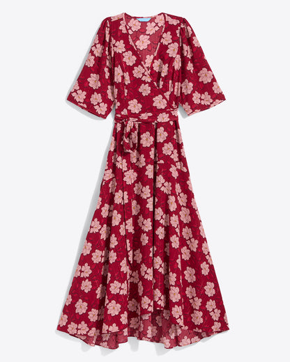 Draper James Red Magnolia Shadows Fiona Wrap Midi Dress in Lurex Crepe