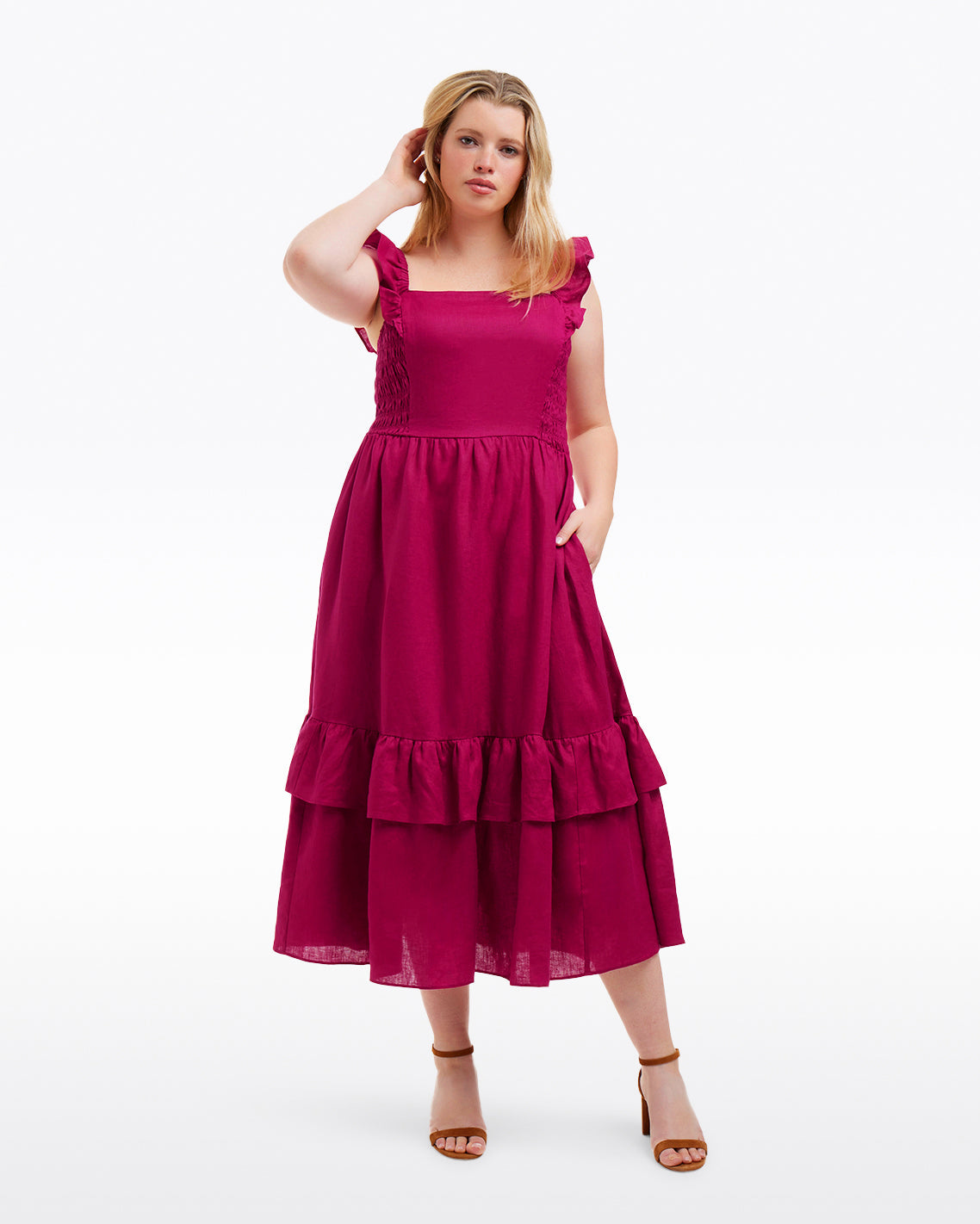 Draper James Raspberry Pink Carrie Midi Dress in Raspberry Pink